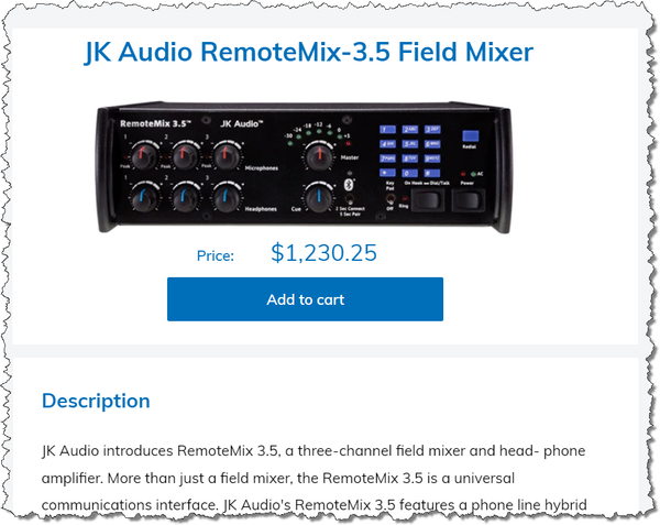 JK Audio RemoteMix 3.5 Bluetooth Broadcast Remote Mixer Cellphone Hybrid - NEW-www.prostudioconnection.com