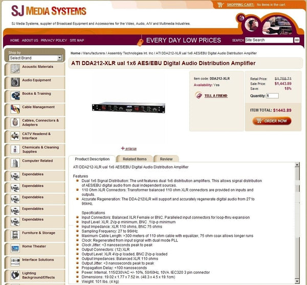 ATI DDA-212XLR Dual 2x6 XLR AES Digital Audio Distribution Amplifier DDA-212XLR-www.prostudioconnection.com