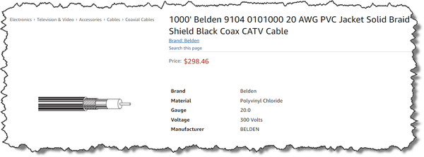 Belden 9104 Black 1000 Ft 75 Ohm RG59/U 20 AWG Coax Cable GPS Antenna Downlead-www.prostudioconnection.com