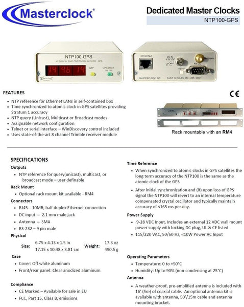 Masterclock NTP100-GPS NTP Network Time Server LED Atomic Clock Time Display-www.prostudioconnection.com