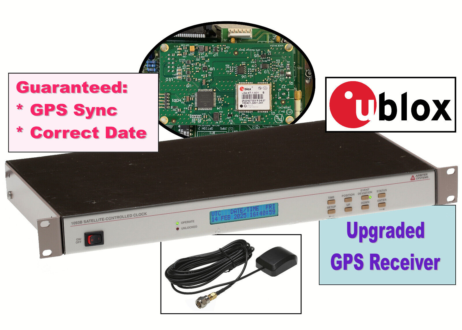 Arbiter Systems 1093B ublox UPGRADED GPS Atomic Time Clock Receiver LCD Display [Refurbished]-www.prostudioconnection.com