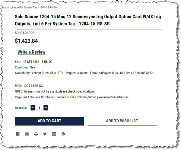 Spectracom Securesync 1204-15 Quad IRIG-B Output Expansion Option Card Safran [Refurbished]-www.prostudioconnection.com