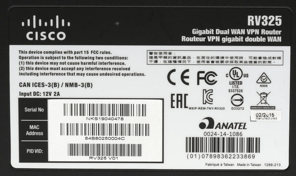 Cisco RV-325 RV325 14 Port Gigabit Wired VPN Router OpenVPN SPI Firewall IPSec [Used]-www.prostudioconnection.com