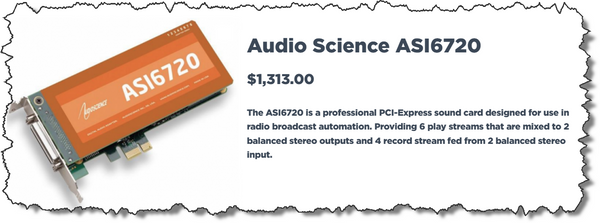 AudioScience ASI6720 Broadcast 2+2 Channel Balanced Analog PCIe Sound Card-www.prostudioconnection.com