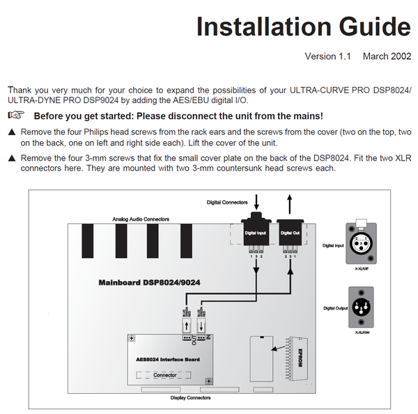 Behringer AES8024 DSP9024 AES/EBU Digital I/O Upgrade Conversion Kit DSP8024-www.prostudioconnection.com
