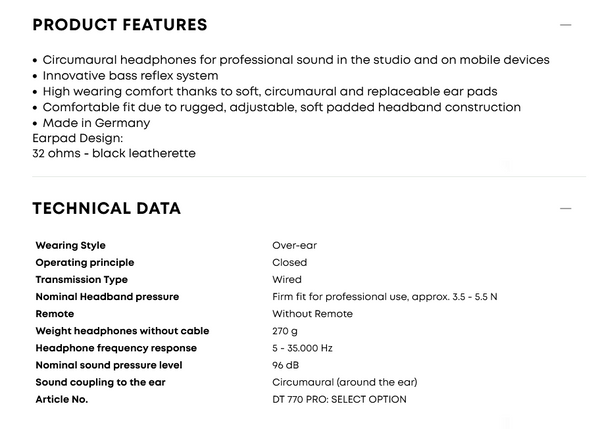 Beyerdynamic DT 770 Pro 32 Ohm Studio Monitor Mixing Closed-Back Headphones NEW!-www.prostudioconnection.com