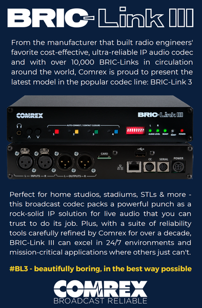 Comrex BRIC-Link III Broadcast Audio Over IP Duplex Digital Codec w/ Opus & AAC-www.prostudioconnection.com