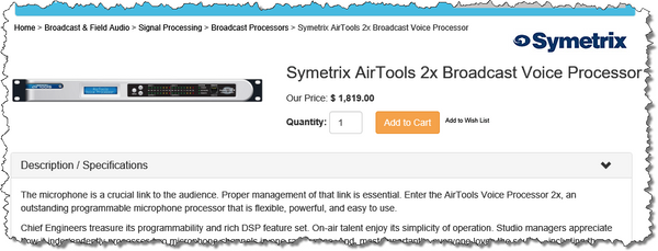 Airtools Symetrix 2X AES Digital Voice Processor Preamplifier Podcast Voiceover-www.prostudioconnection.com
