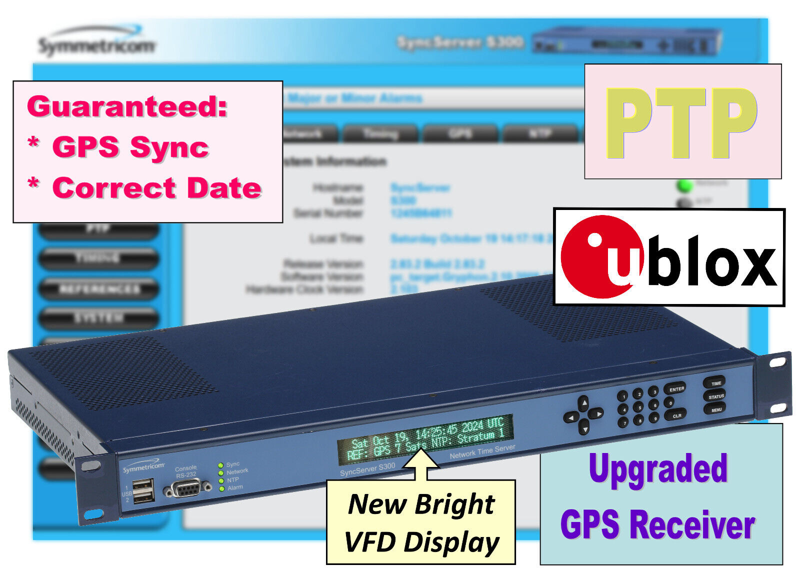 Symmetricom SyncServer PTP S300 UPGRADED GPS NTP Network Time Server NEW DISPLAY-www.prostudioconnection.com