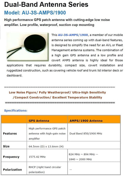 Sanav AU-3S-AMPS/1900 GPS 27dB Antenna SMA Male & 850/1900 MHz Cellular TNC Male-www.prostudioconnection.com