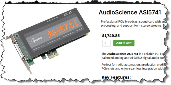 AudioScience ASI5741 Broadcast 4 Channel AES Digital PCIe Sound Card LOW PROFILE-www.prostudioconnection.com
