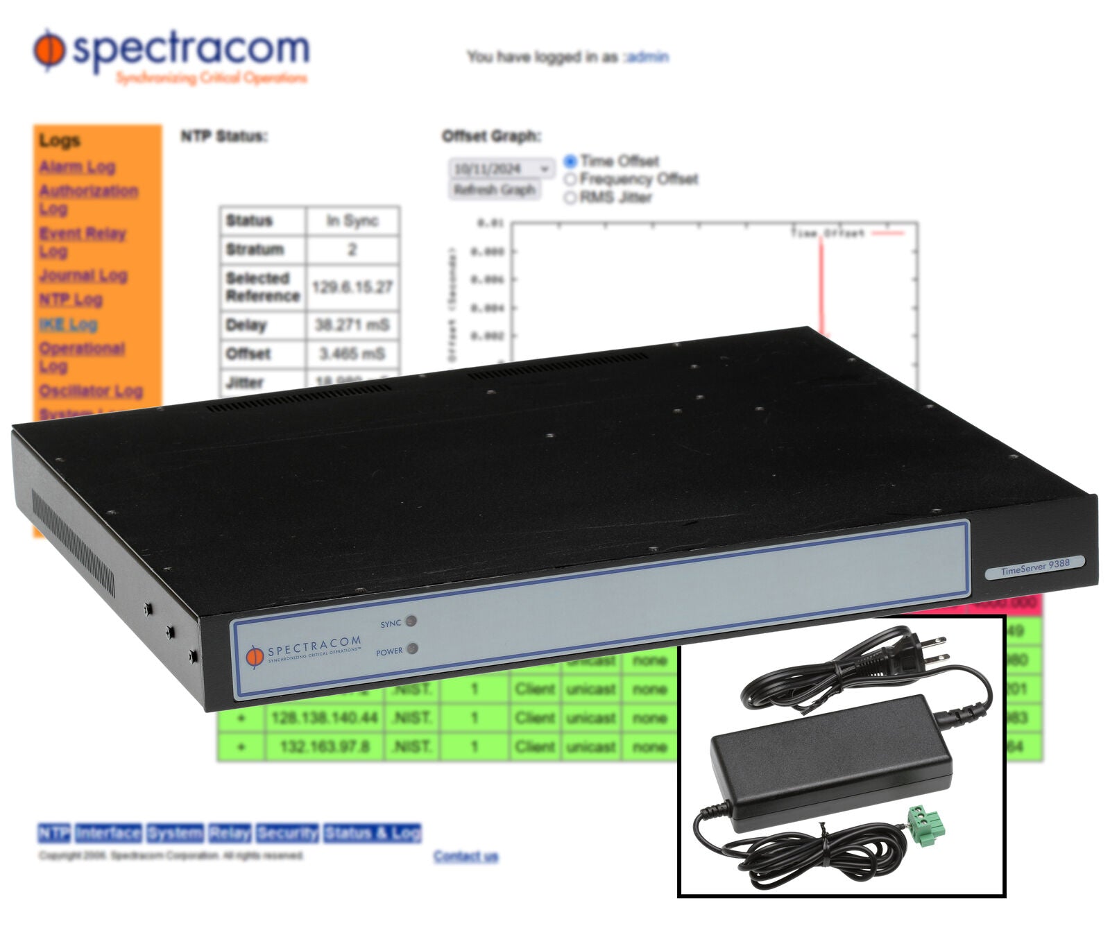 Spectracom 9388 NetClock Timecode NTP Network Time Server Protocol Ethernet IPv6-www.prostudioconnection.com