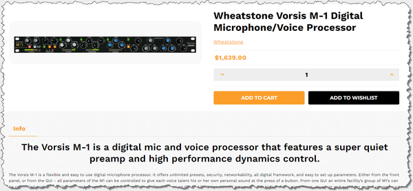 Wheatstone Vorsis M-1 AES Digital 96KHz Voice Processor Preamp Compressor M1-www.prostudioconnection.com