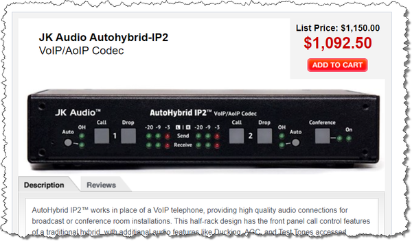 JK Audio AutoHybrid IP2 Broadcast VoIP AoIP Hybrid G.722 Wideband SIP Client [Used]-www.prostudioconnection.com