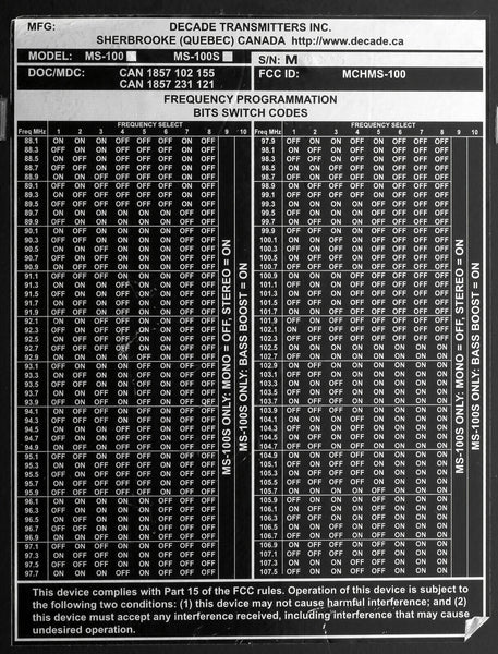 Decade MS-100 FM Mono Professional Grade Low Power Audio Transmitter Church Gym-www.prostudioconnection.com