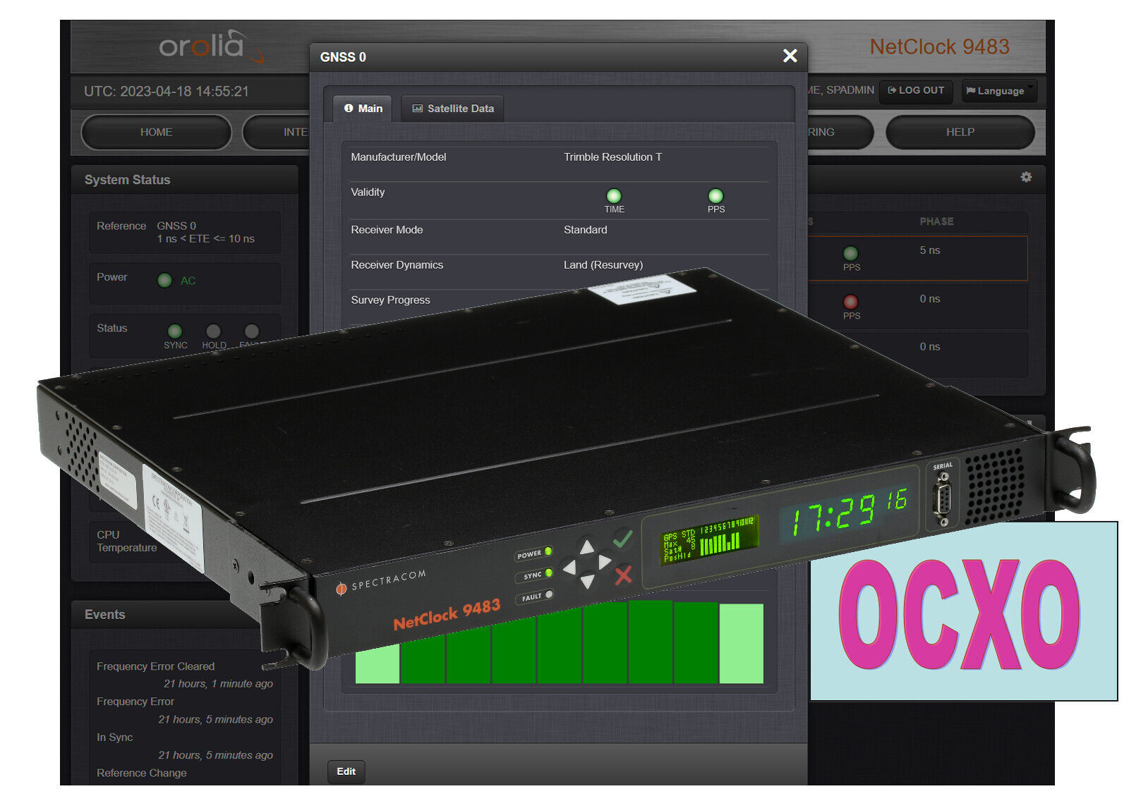 Spectracom 9483 OCXO GPS NENA ASCII NetClock NTP Network Time Server 10MHz 1PPS-www.prostudioconnection.com