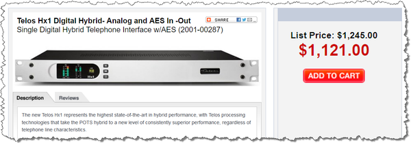 Telos HX1 with AES Digital Audio Broadcast Hybrid / Phone Line Console Interface-www.prostudioconnection.com