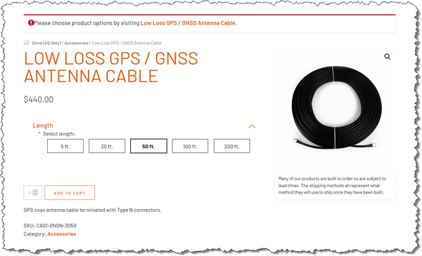 Spectracom CA01-0N0N-3050 50ft RG-8 Coax Cable 6GHz N Male RF400 Belden 7810A-www.prostudioconnection.com