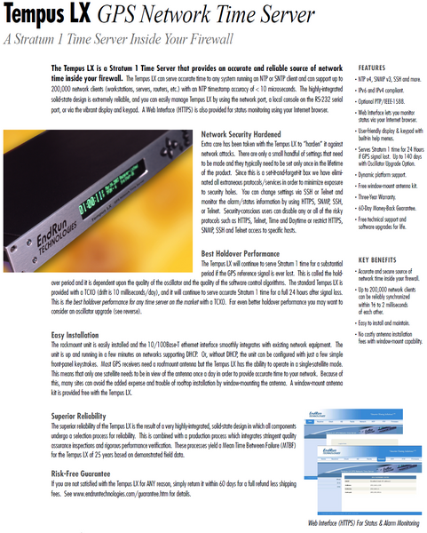 Endrun Technologies Tempus LX OCXO GPS Network NTP Time Server Clock w/ HTTP-www.prostudioconnection.com