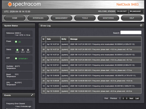 Spectracom 9483 OCXO GPS NENA ASCII NetClock NTP Network Time Server 10MHz 1PPS-www.prostudioconnection.com